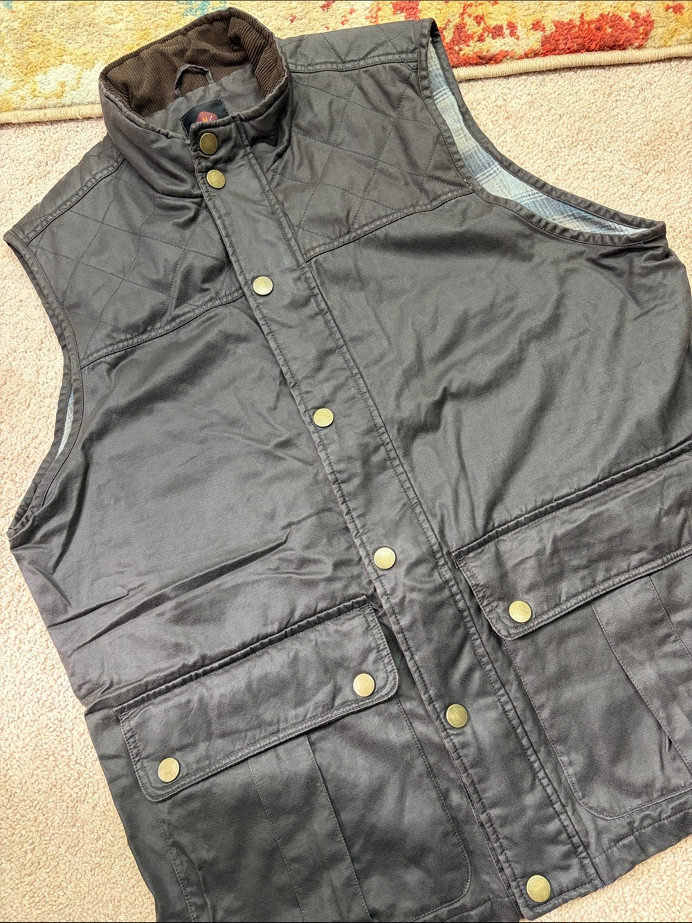 Mountain & Isles Mens XL Brown Waxed Canvas Quilted Flannel Lined Utility Vest
